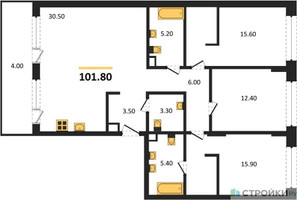 Планировка трехкомнатной(квартира) площадью 101.8 квадратных метров в “ЖК SOUL (СОУЛ)”