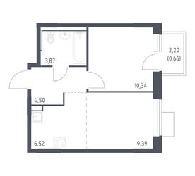 Планировка однокомнатной(квартира) площадью 35.28 квадратных метров в ЖК “ЖК Молжаниново”