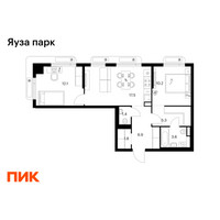 Планировка двухкомнатной(квартира) площадью 58.8 квадратных метров в “ЖК Яуза Парк (Мытищи)”