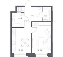 Планировка однокомнатной(апартаменты) площадью 40.77 квадратных метров в “ЖК Апарт-отель Тропарево парк”