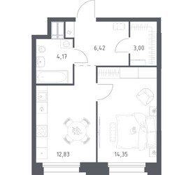 Планировка однокомнатной(апартаменты) площадью 40.77 квадратных метров в ЖК “ЖК Апарт-отель Тропарево парк”