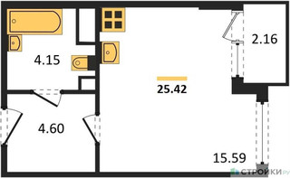 Планировка студии(квартира) площадью 25.42 квадратных метров в “ЖК Светлый мир БиоПолис”