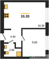 Планировка однокомнатной(квартира) площадью 33.2 квадратных метров в “ЖК Первый квартал”