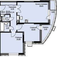 Планировка двухкомнатной(квартира) площадью 61.8 квадратных метров в “ЖК Соболевка”