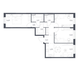 Планировка трехкомнатной(квартира) площадью 76.88 квадратных метров в ЖК “ЖК Прибрежный Парк”