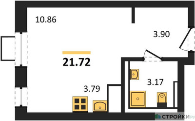 Планировка студии(квартира) площадью 21.72 квадратных метров в ЖК “ЖК Прибрежный Парк”