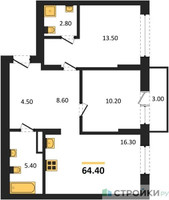 Планировка двухкомнатной(квартира) площадью 64.4 квадратных метров в “ЖК Первый квартал”