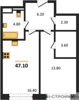 Планировка однокомнатной(квартира) площадью 47.1 квадратных метров в “ЖК STONE Sokolniki (Сокольники)”
