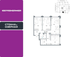 Планировка 4+ комнатной(квартира) площадью 90.8 квадратных метров в “ЖК Страна Озерная”