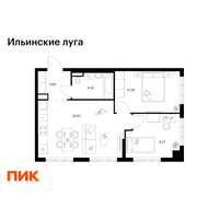Планировка двухкомнатной(квартира) площадью 49.39 квадратных метров в “ЖК Ильинские луга”
