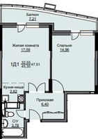Планировка однокомнатной(квартира) площадью 47.9 квадратных метров в “ЖК Соболевка”