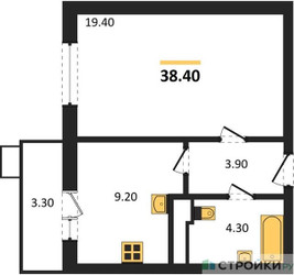 Планировка однокомнатной(квартира) площадью 38.4 квадратных метров в ЖК “ЖК Пироговская Ривьера”