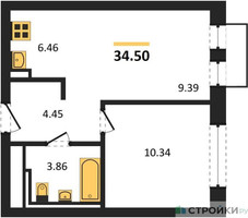 Планировка однокомнатной(квартира) площадью 34.5 квадратных метров в “ЖК Рублевский Квартал”