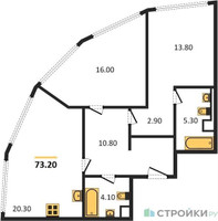 Планировка двухкомнатной(квартира) площадью 73.2 квадратных метров в “ЖК Нагатино Ай-Лэнд”