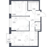 Планировка двухкомнатной(квартира) площадью 52.6 квадратных метров в “ЖК Новое Видное”