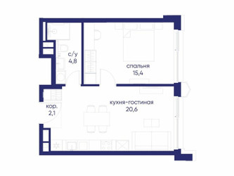 Планировка однокомнатной(квартира) площадью 42.92 квадратных метров в ЖК “ЖК Остров”