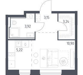 Планировка студии(квартира) площадью 26.43 квадратных метров в ЖК “ЖК Квартал Домашний”