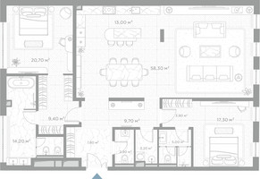 Планировка двухкомнатной(квартира) площадью 165.2 квадратных метров в “ЖК Николь”