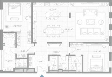Планировка двухкомнатной(квартира) площадью 165.2 квадратных метров в ЖК “ЖК Николь”