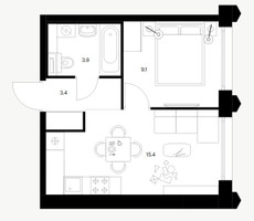 Планировка однокомнатной(квартира) площадью 31.8 квадратных метров в “ЖК Бусиновский парк”