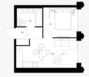 Планировка однокомнатной(квартира) площадью 31.8 квадратных метров в ЖК “ЖК Бусиновский парк”