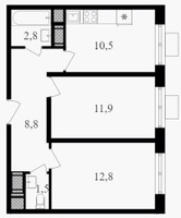 Планировка двухкомнатной(квартира) площадью 49.7 квадратных метров в “ЖК Октябрьское поле”