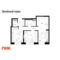 Планировка двухкомнатной(квартира) площадью 55.6 квадратных метров в “ЖК Зеленый парк”