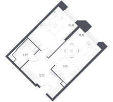 Планировка однокомнатной(апартаменты) площадью 51.53 квадратных метров в “ЖК Скай Спутник”