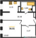 Планировка однокомнатной(квартира) площадью 36.81 квадратных метров в “ЖК Молжаниново”