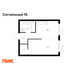 Планировка однокомнатной(квартира) площадью 32.2 квадратных метров в ЖК “ЖК Сигнальный 16”