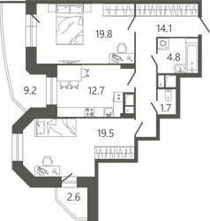 Планировка однокомнатной(квартира) площадью 51.1 квадратных метров в ЖК “ЖК Советская 18”