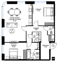 Планировка трехкомнатной(квартира) площадью 99.16 квадратных метров в “ЖК Инноватор”