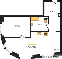 Планировка однокомнатной(квартира) площадью 50.16 квадратных метров в “ЖК Гранд Фили”