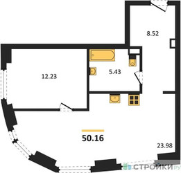 Планировка однокомнатной(квартира) площадью 50.16 квадратных метров в ЖК “ЖК Гранд Фили”