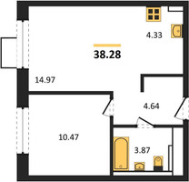 Планировка однокомнатной(квартира) площадью 38.28 квадратных метров в “ЖК Квартал Сабурово”