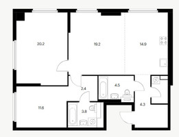 Планировка двухкомнатной(квартира) площадью 87.8 квадратных метров в “ЖК Барклая 6”