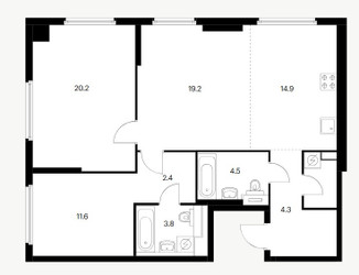 Планировка двухкомнатной(квартира) площадью 87.8 квадратных метров в ЖК “ЖК Барклая 6”