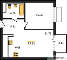 Планировка однокомнатной(квартира) площадью 37.63 квадратных метров в “ЖК Пригород Лесное”