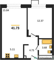 Планировка однокомнатной(квартира) площадью 41.73 квадратных метров в “ЖК Новоград Павлино”