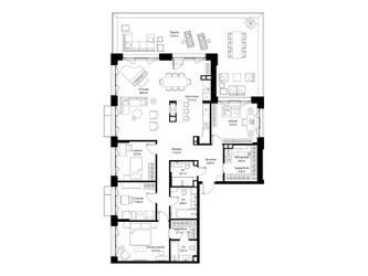 Планировка 4+ комнатной(квартира) площадью 161.34 квадратных метров в ЖК “Архитектурный проект Мыс”