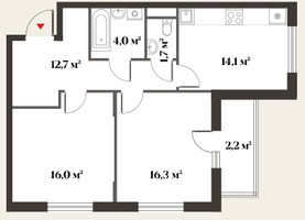 Планировка двухкомнатной(квартира) площадью 67.1 квадратных метров в “Миниполис 8 кленов”
