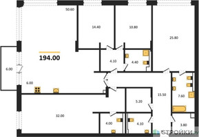 Планировка 4+ комнатной(квартира) площадью 200 квадратных метров в “ЖК Вишневый сад”