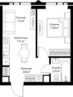 Планировка однокомнатной(квартира) площадью 35.45 квадратных метров в “ЖК Джойс”