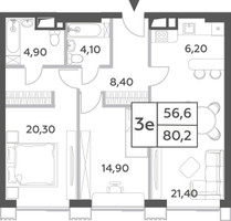 Планировка трехкомнатной(квартира) площадью 80.2 квадратных метров в “ЖК Will Towers (Вилл Тауэрс)”