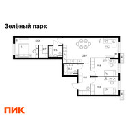 Планировка трехкомнатной(квартира) площадью 86.4 квадратных метров в “ЖК Зеленый парк”
