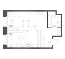 Планировка однокомнатной(апартаменты) площадью 49.55 квадратных метров в “ЖК Апарт-отель Тропарево парк”