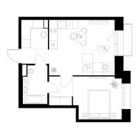 Планировка однокомнатной(квартира) площадью 41.7 квадратных метров в “ЖК Онежский вал”