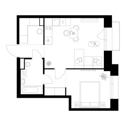 Планировка однокомнатной(квартира) площадью 41.7 квадратных метров в ЖК “ЖК Онежский вал”