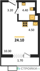 Планировка студии(квартира) площадью 24.1 квадратных метров в ЖК “ЖК Южные сады”