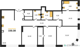 Планировка 4+ комнатной(квартира) площадью 150.3 квадратных метров в “ЖК Большая Татарская 35”